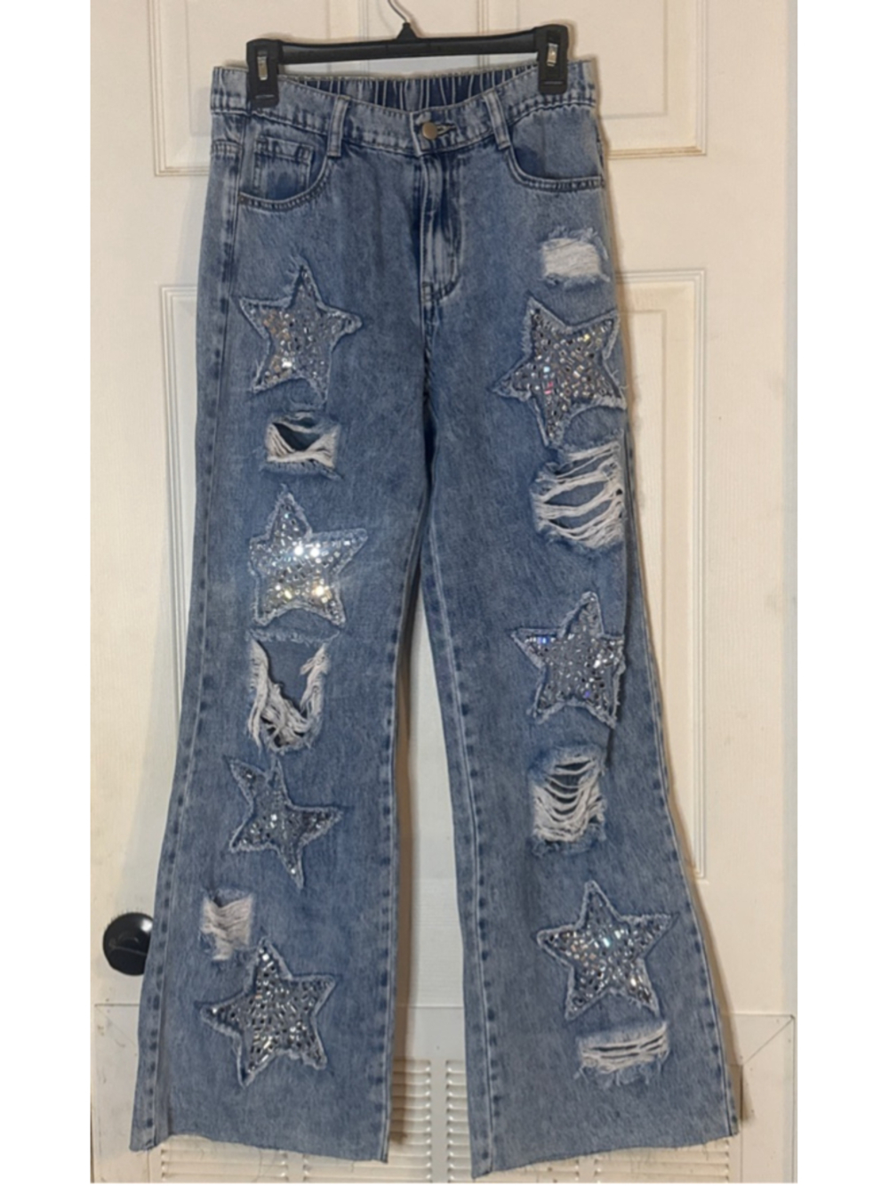 Oli &Hali Blue Silver Distressed Star Flare Jeans